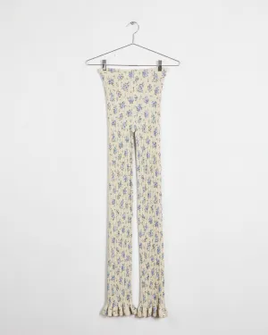 Acne Studios stretch rib floral leggings, ecru & blue, 8