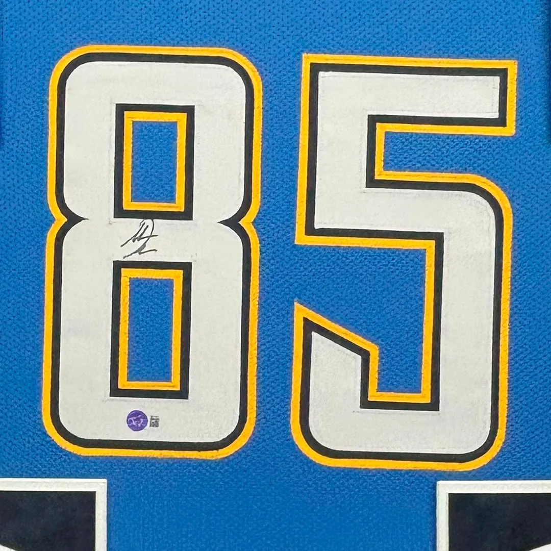 Antonio Gates Signed San Diego Blue Custom Suede Matte Framed Football Jersey (Beckett)