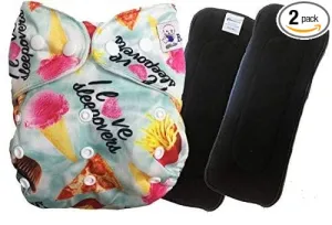 Babymoon 1 Cloth Diaper with 2 5Layers Grey Insert Premium Adjustable Reusable Cloth Diaper (Blue French-fries)