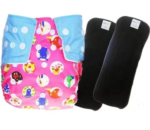 Babymoon 1 Cloth Diaper with 2 5Layers Grey Insert Premium Adjustable Reusable Cloth Diaper (Pink Blue Circular)