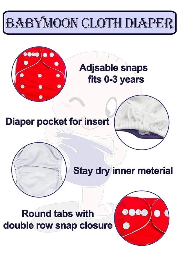 Babymoon 1 Cloth Diaper with 2 5Layers Grey Insert Premium Adjustable Reusable Cloth Diaper (Pink Blue Circular)