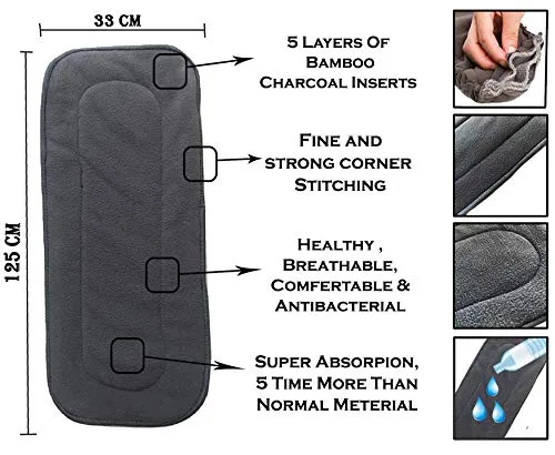 Babymoon 1 Cloth Diaper with 5Layers Grey Insert Premium Adjustable Reusable Cloth Diaper (Black Circular)
