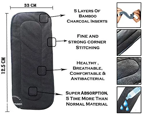 Babymoon 1 Cloth Diaper with 5Layers Grey Insert Premium Adjustable Reusable Cloth Diaper (Paw)