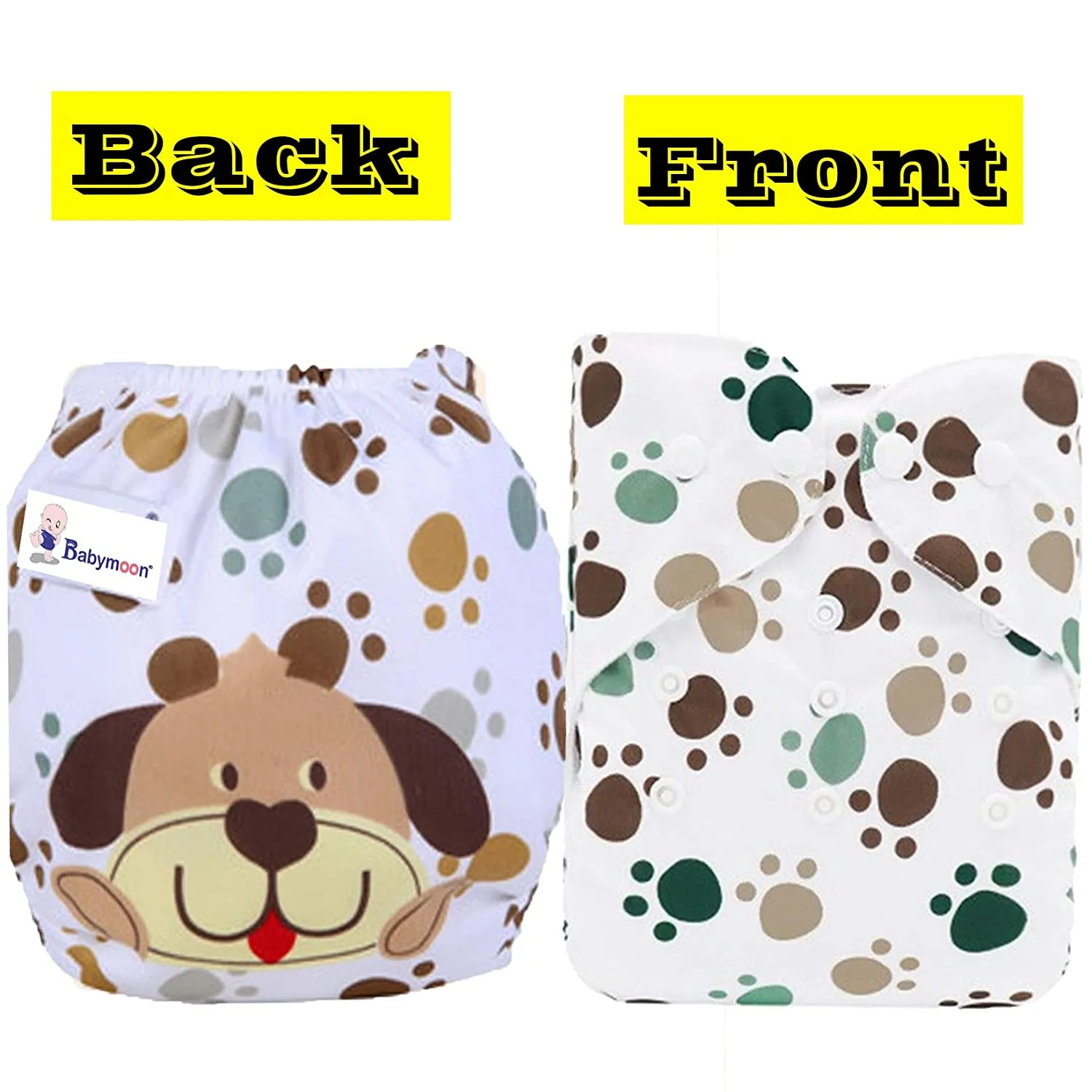 Babymoon 1 Cloth Diaper with 5Layers Grey Insert Premium Adjustable Reusable Cloth Diaper (Paw)