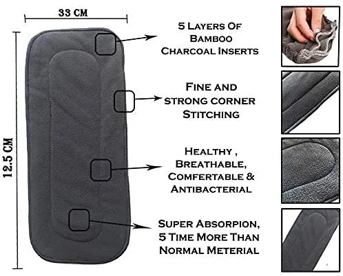 Babymoon 1 Cloth Diaper with 5Layers Grey Insert Premium Adjustable Reusable Cloth Diaper (Yellow Box)
