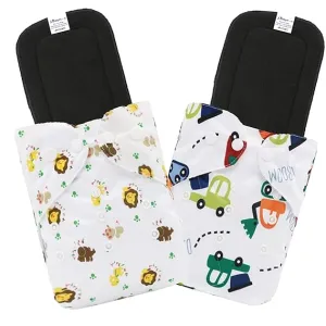 Babymoon | Set of 4 | Cloth Diaper with 5Layers Grey Insert Premium Adjustable Reusable Cloth Diaper | Lion | Car