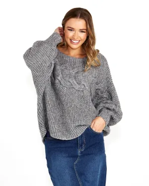Belinda Chunky Cable Knit - Grey Marle
