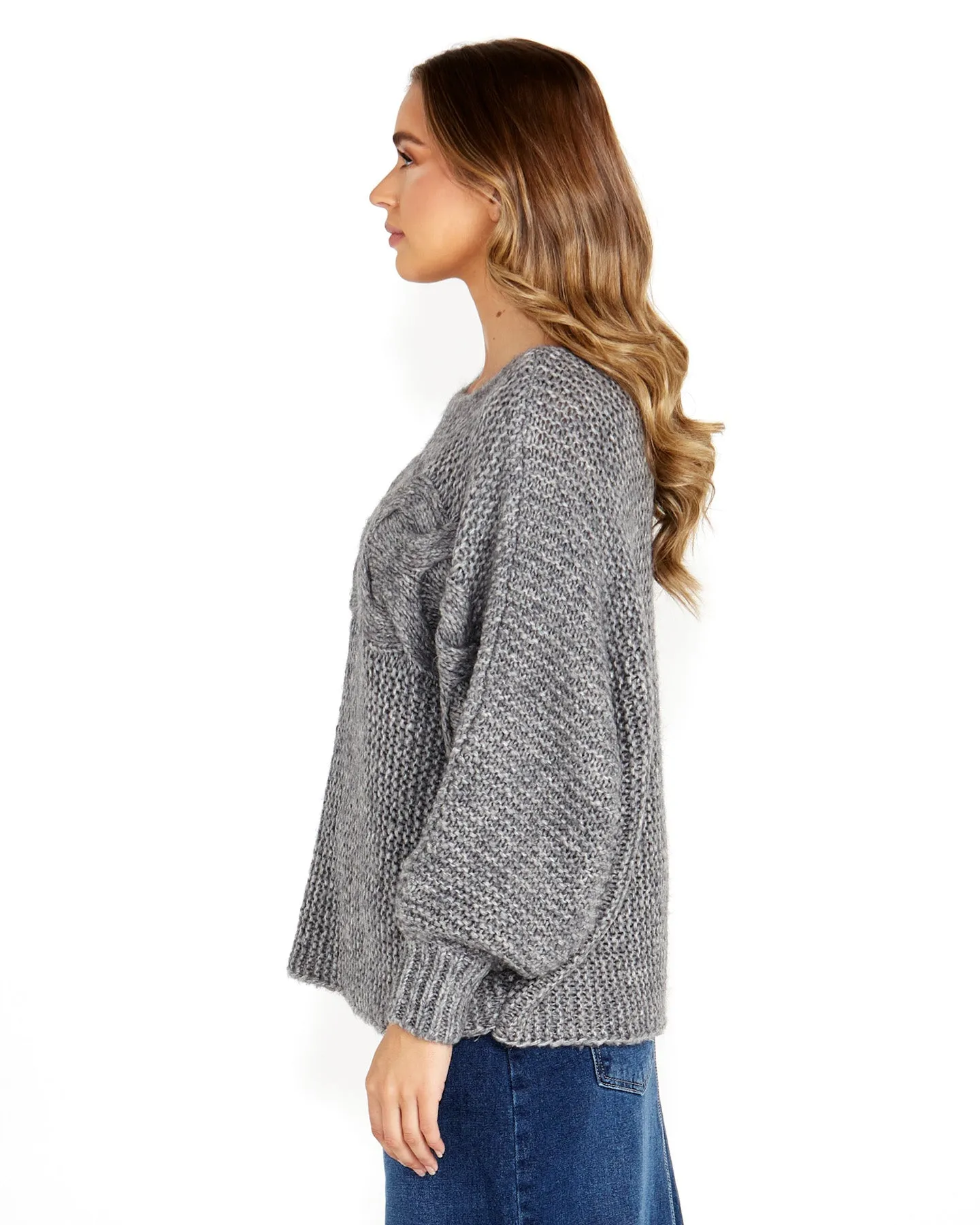 Belinda Chunky Cable Knit - Grey Marle