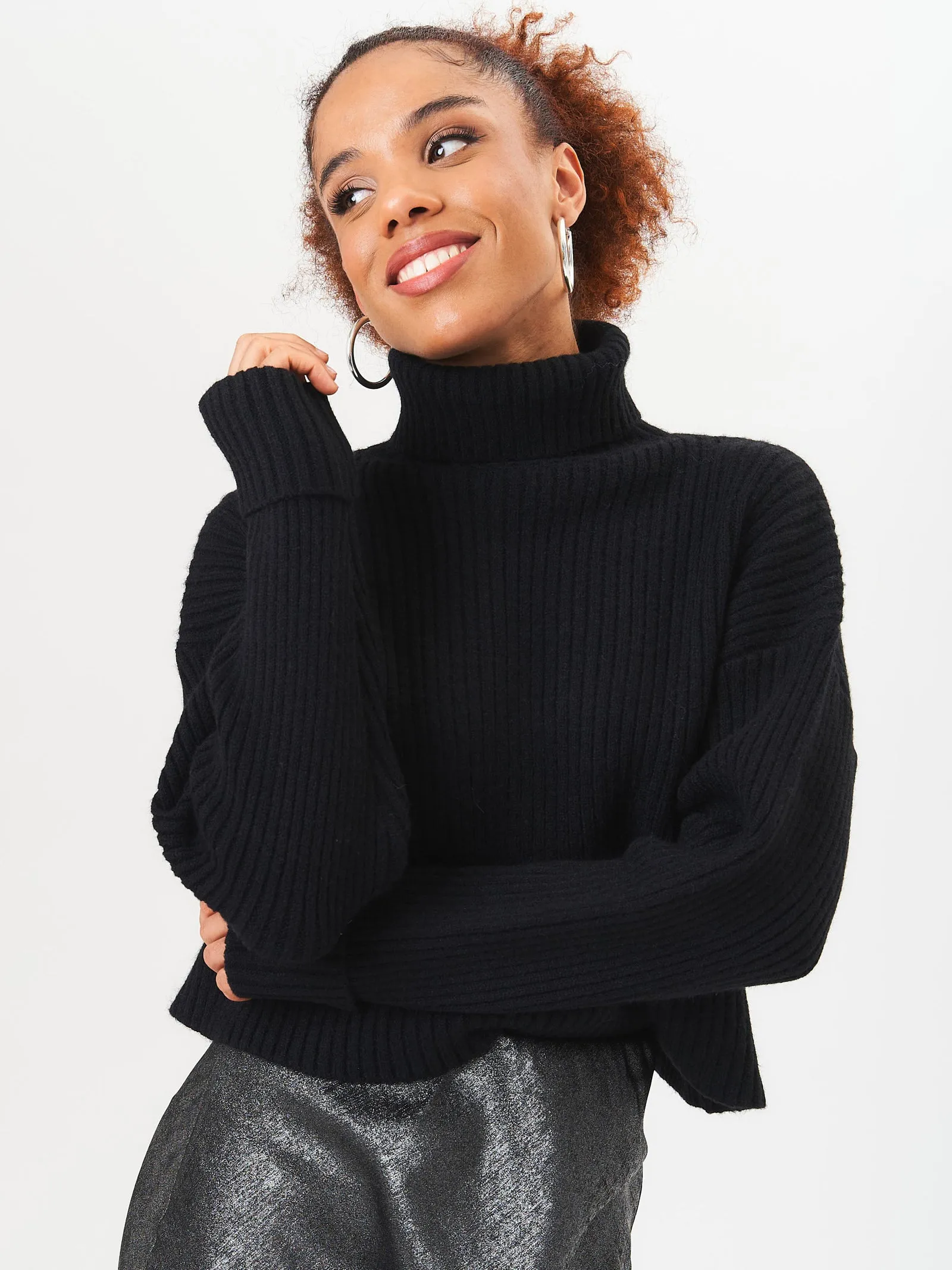 Black High Neck Chunky Knit Crop Jumper