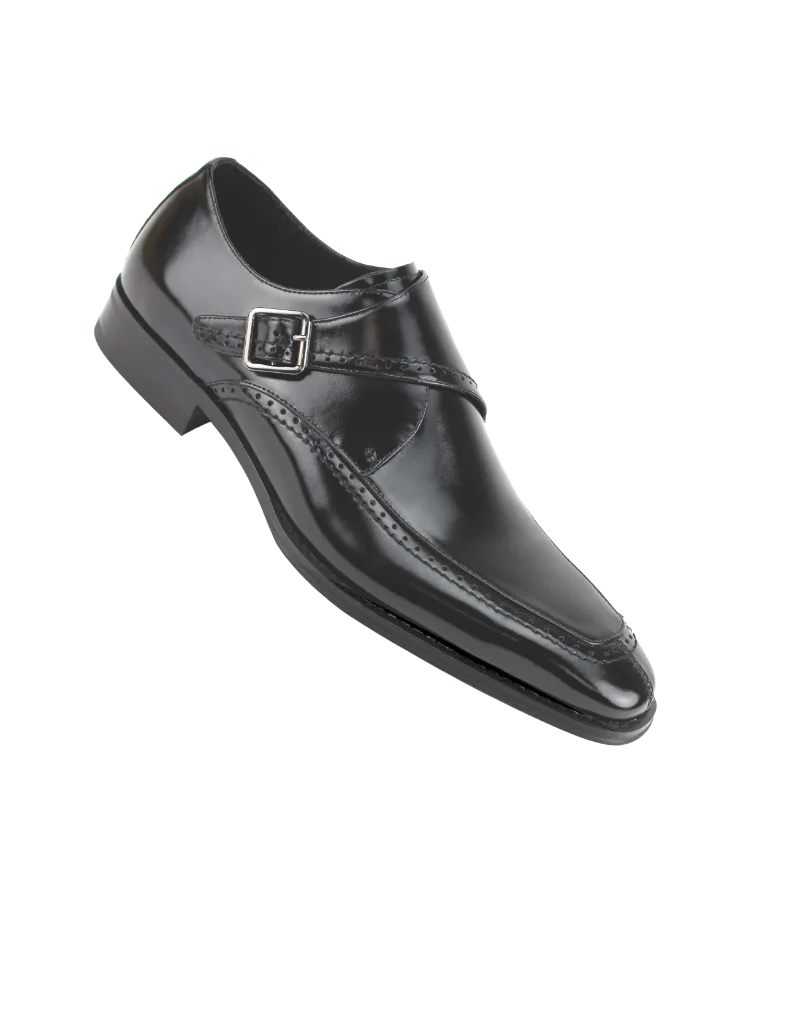 Black men's shoes monkstrap genuine calfskin leather amato