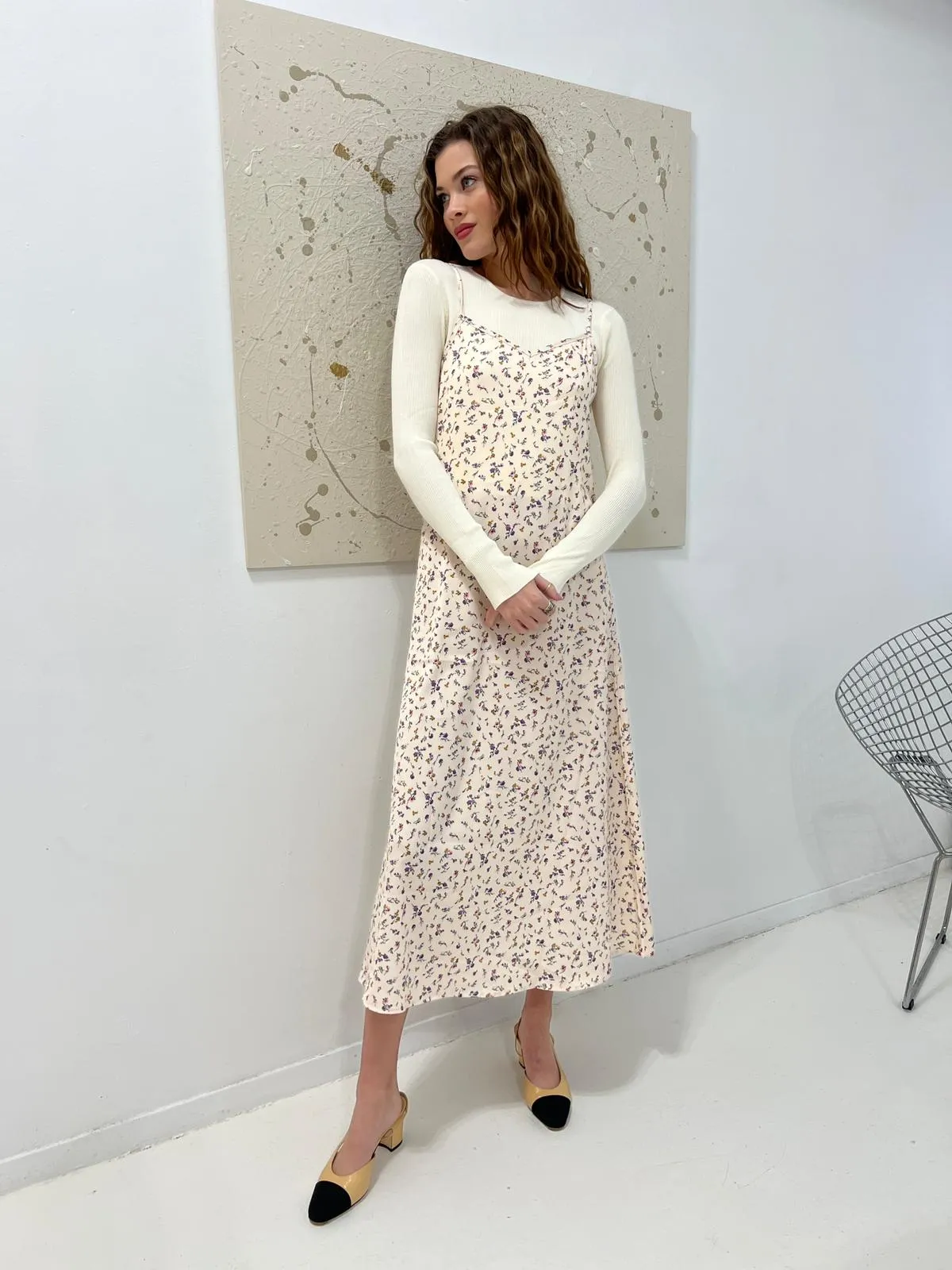 Bliss Satin Slip Dress Combo Cream Print
