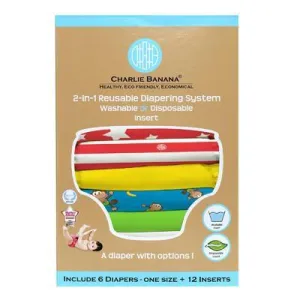 Charlie Banana 6 Diapers 12 Inserts Circus One Size Hybrid AIO
