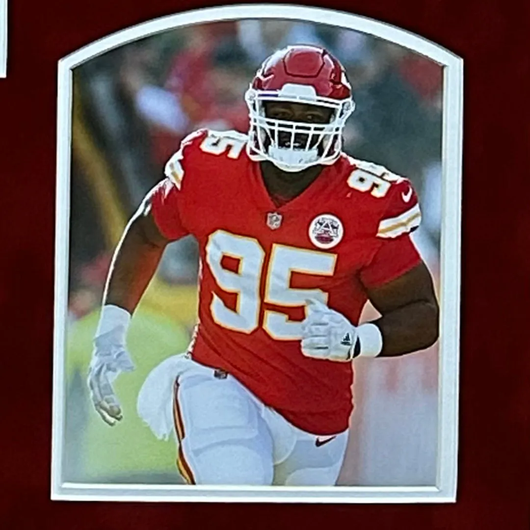 Chris Jones Signed Kansas City Red Custom Suede Matte Framed Football Jersey