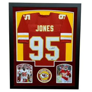 Chris Jones Signed Kansas City Red Custom Suede Matte Framed Football Jersey
