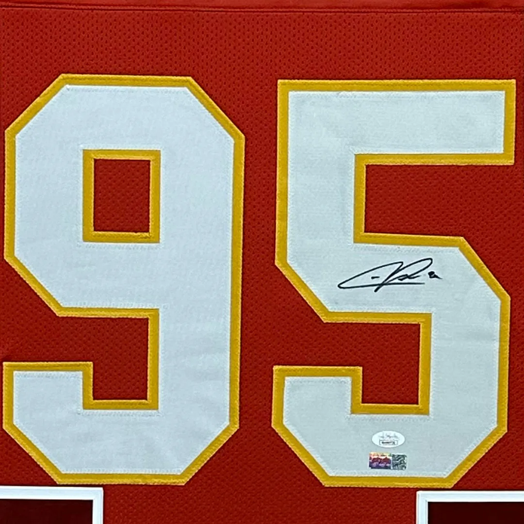 Chris Jones Signed Kansas City Red Custom Suede Matte Framed Football Jersey