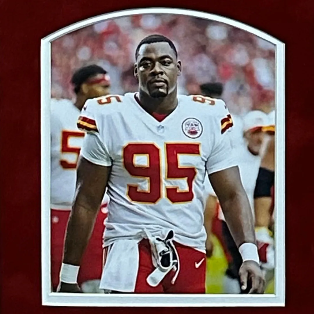 Chris Jones Signed Kansas City Red Custom Suede Matte Framed Football Jersey