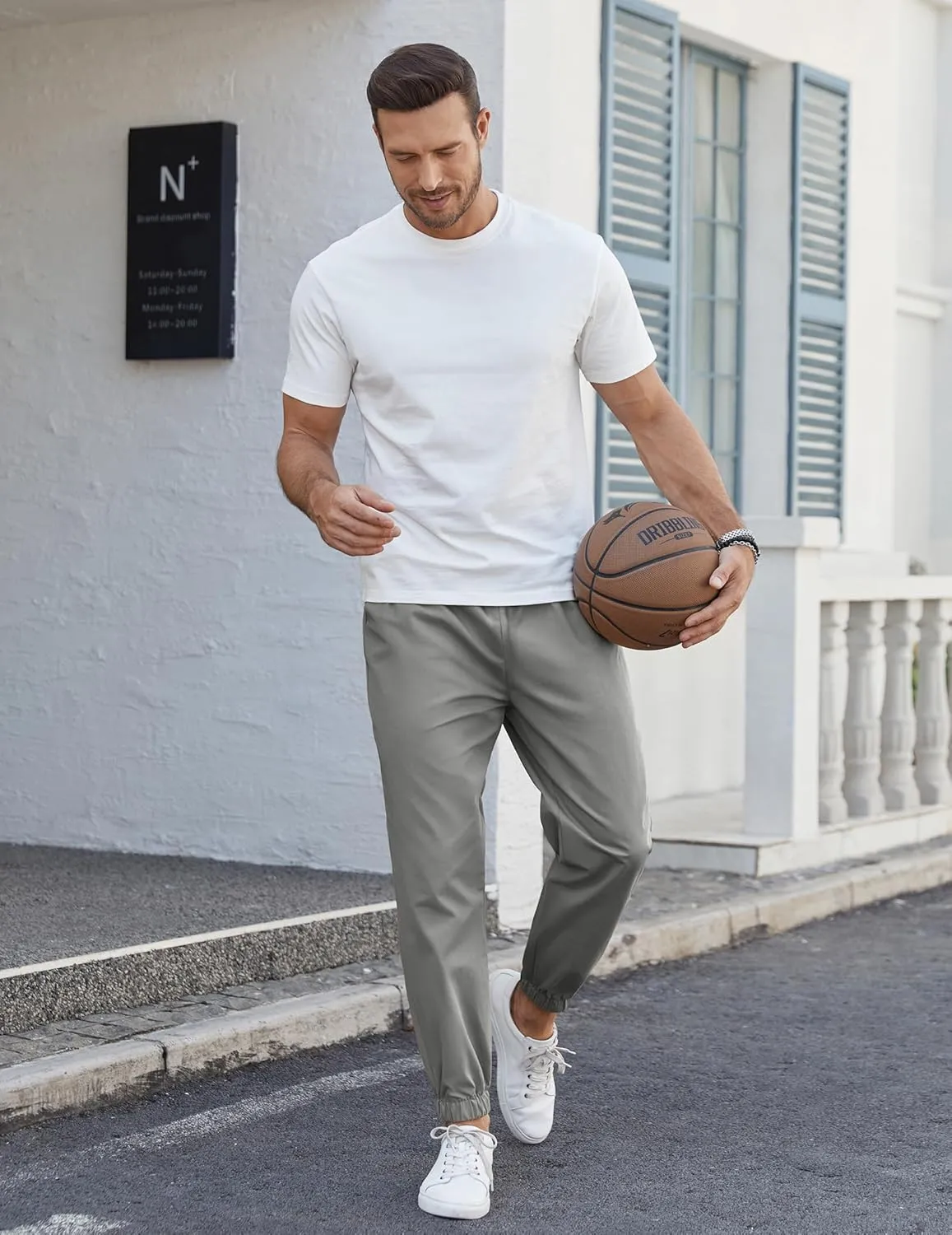 COOFANDY Men's Casual Joggers Pants Cotton Elastic Waist Drawstring Chino Pants Hiking Outdoor Track Sweatpants