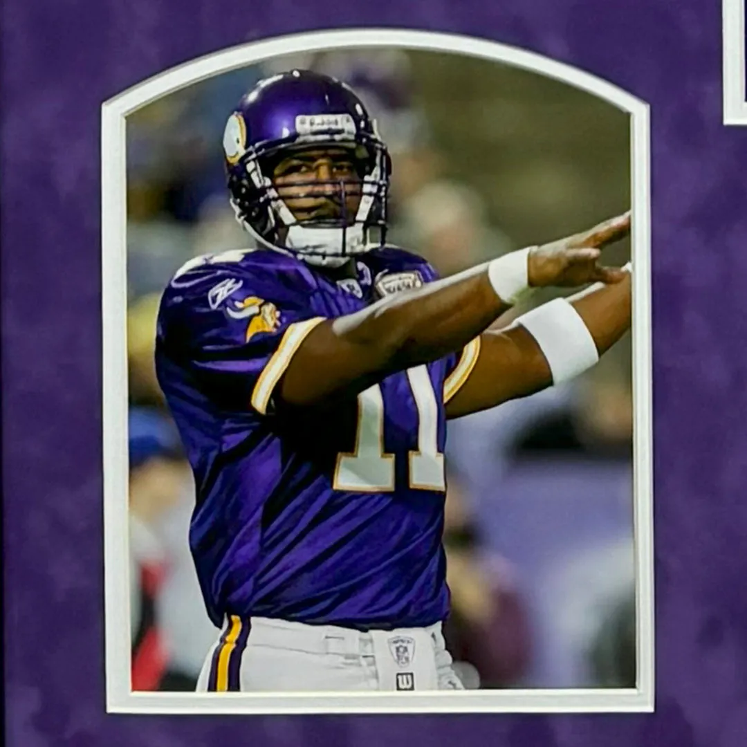 Daunte Culpepper Signed Purple Custom Suede Matte Framed Football Jersey