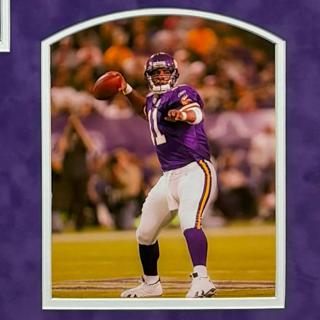 Daunte Culpepper Signed Purple Custom Suede Matte Framed Football Jersey