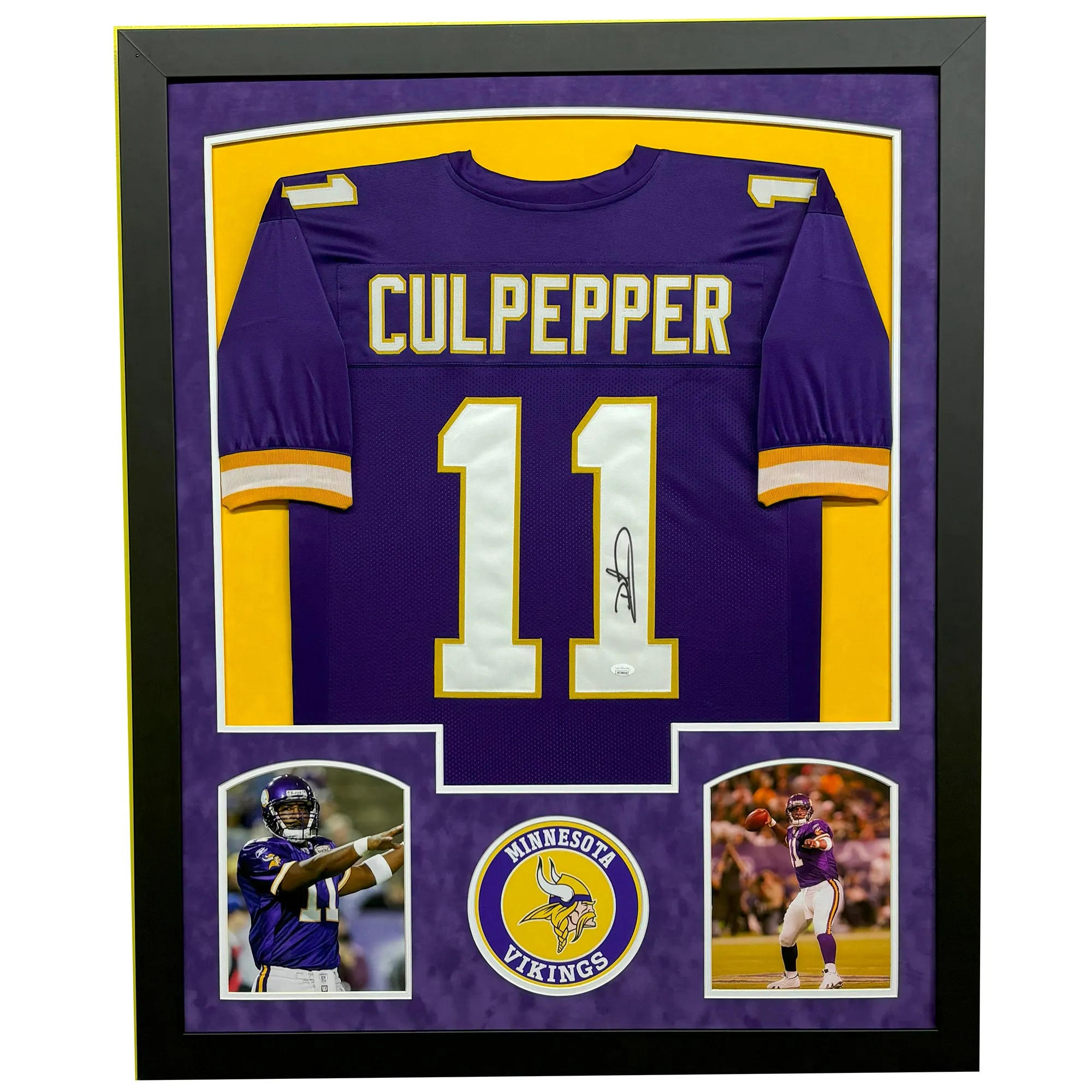 Daunte Culpepper Signed Purple Custom Suede Matte Framed Football Jersey