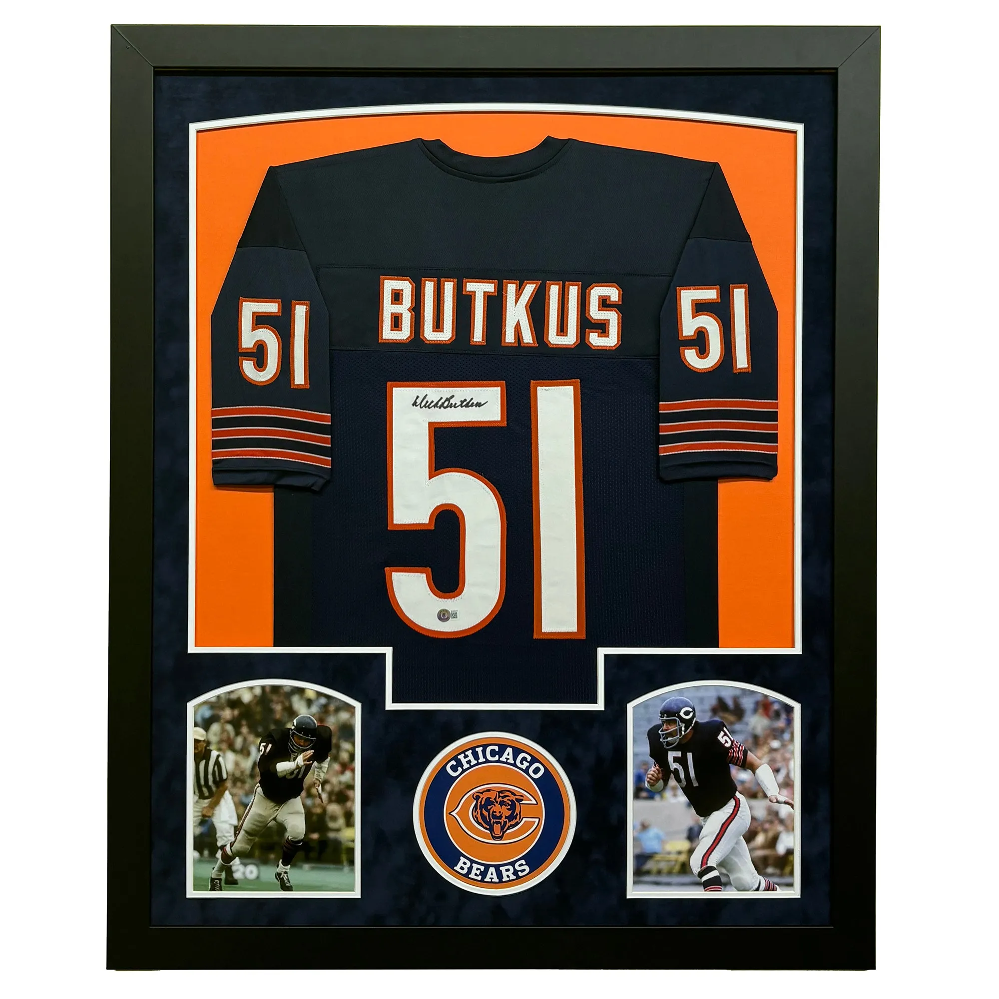Dick Butkus Signed Blue Custom Suede Matte Framed Football Jersey