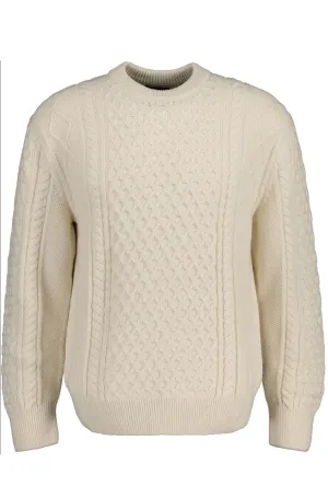 GANT - Aran Cable Knit Crew Neck Knitwear in Cream 8040127 130