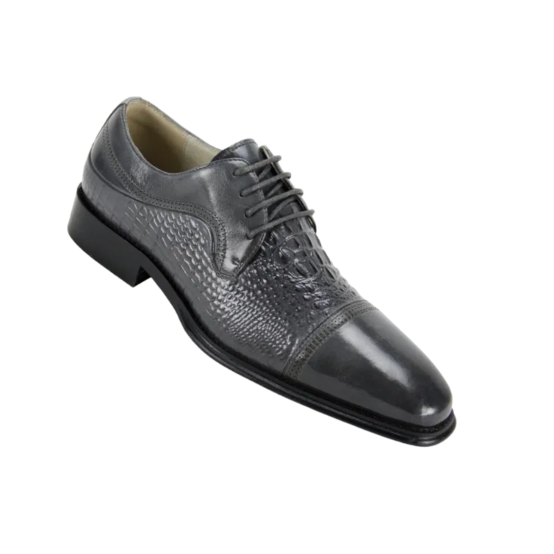 Grey Lace-Up Men's genuine Leather Dress Shoe - Alligator Panel