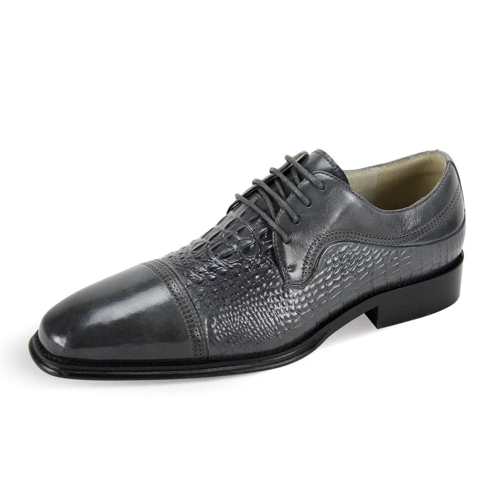 Grey Lace-Up Men's genuine Leather Dress Shoe - Alligator Panel