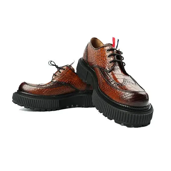 Handmade Thick Sole Nile Crocodile Leather Derby Shoes