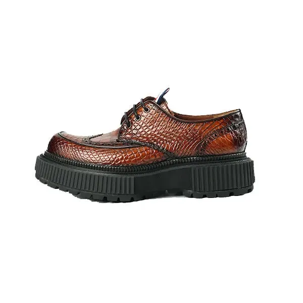 Handmade Thick Sole Nile Crocodile Leather Derby Shoes
