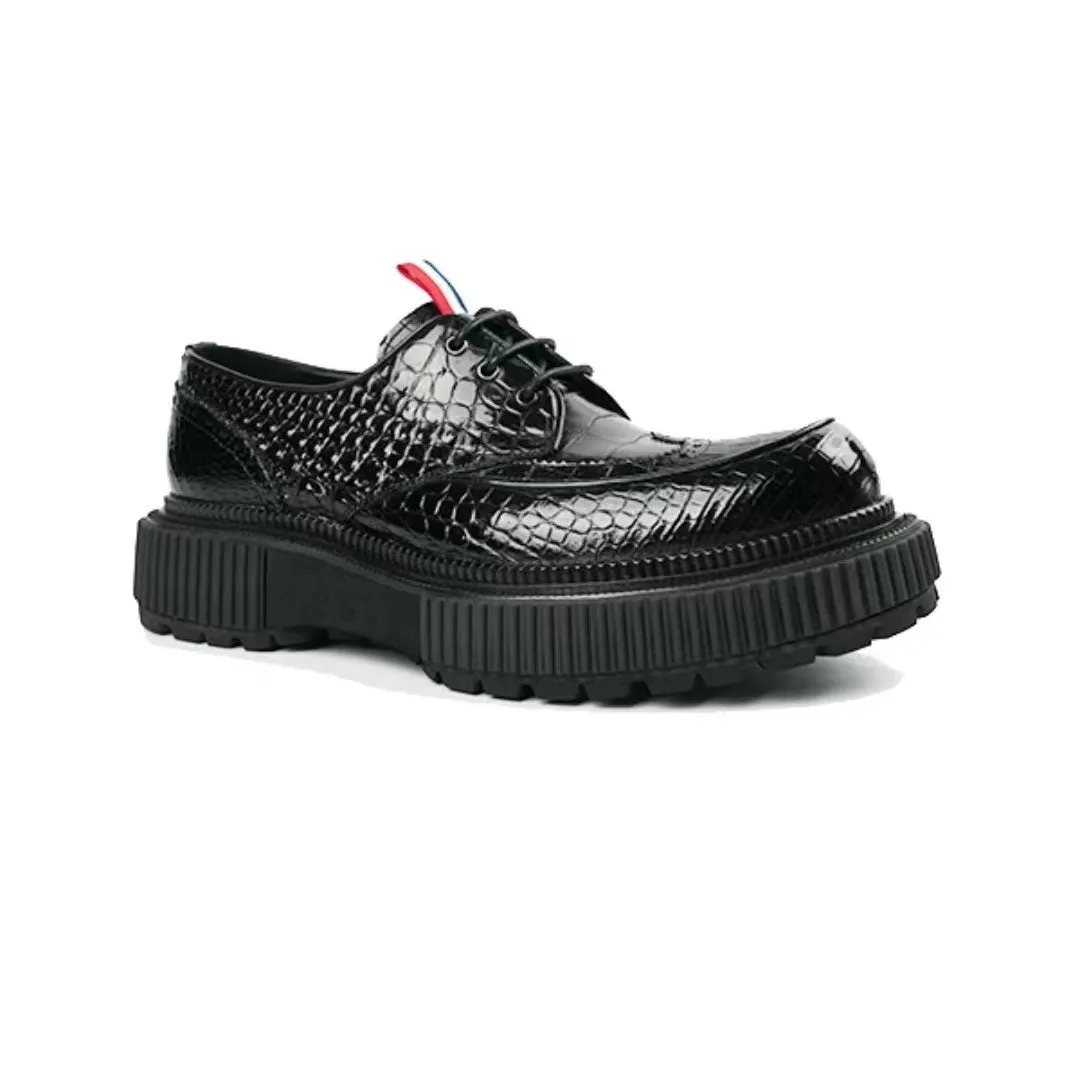 Handmade Thick Sole Nile Crocodile Leather Derby Shoes