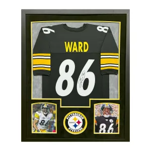 Hines Ward Signed Black Custom Suede Matte Framed Football Jersey (Beckett)
