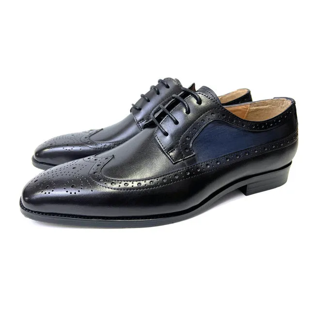 L'ITALIANO - Men's Luxurious Oxford Dress Shoes (Black with Blue shaded sides)