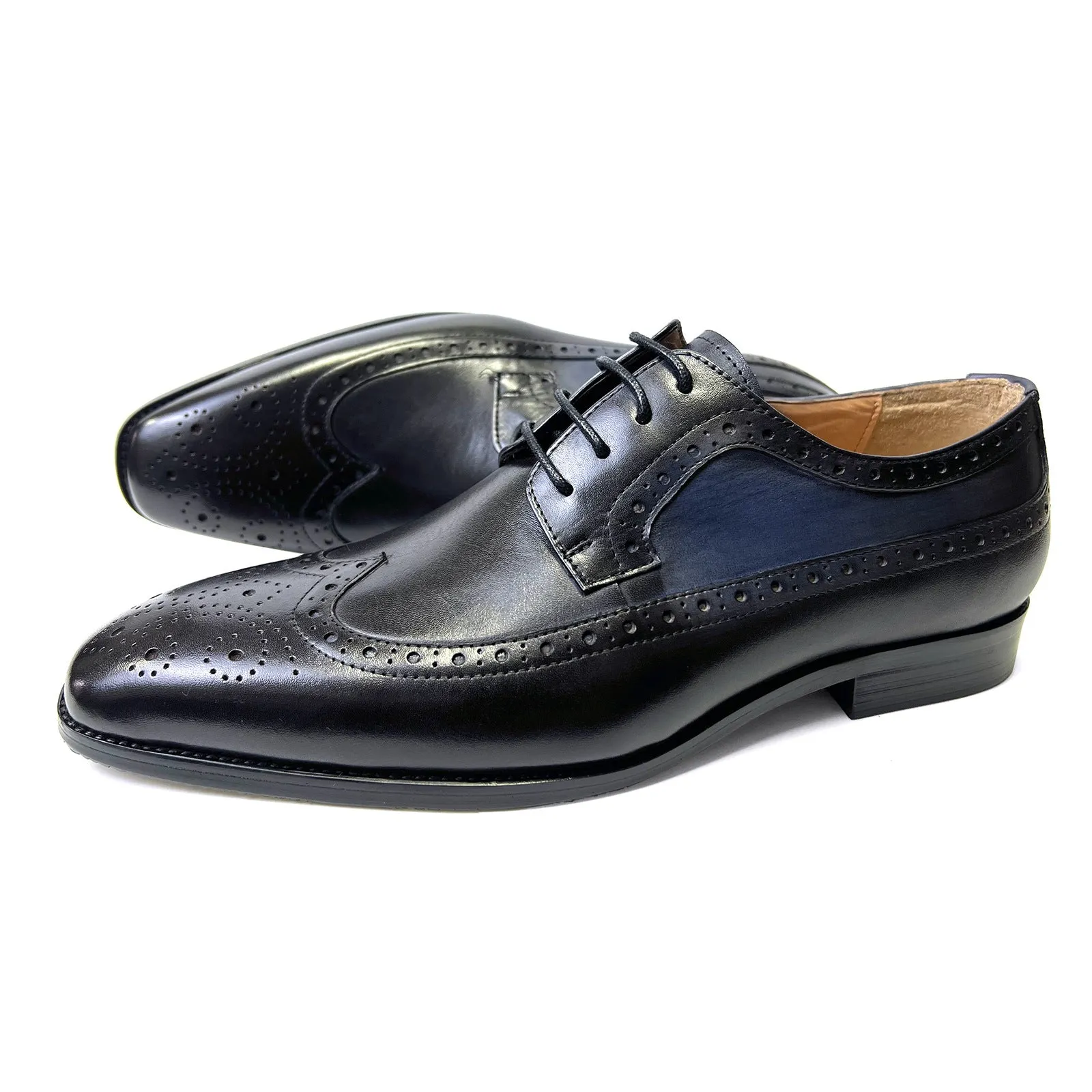 L'ITALIANO - Men's Luxurious Oxford Dress Shoes (Black with Blue shaded sides)