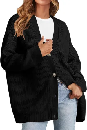 MEROKEETY Women's Cardigan Sweaters 2025 Fall Open Front Oversized Button V Neck Loose Soft Knit Outwear