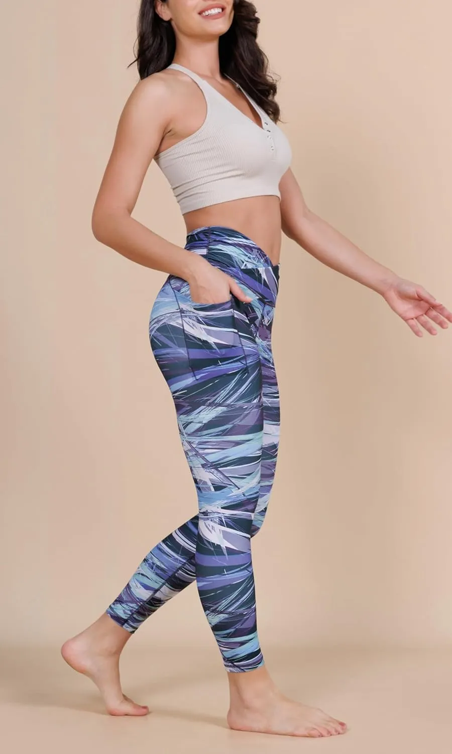ODODOS Women's Gathered Cross Waist Yoga Leggings with Pockets, 25" / 28" Crossover Workout Yoga Pants