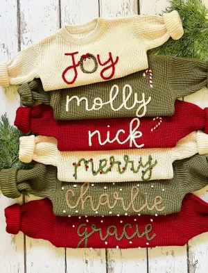 Personalized CHRISTMAS Hand Embroidered Baby and Toddler Sweaters