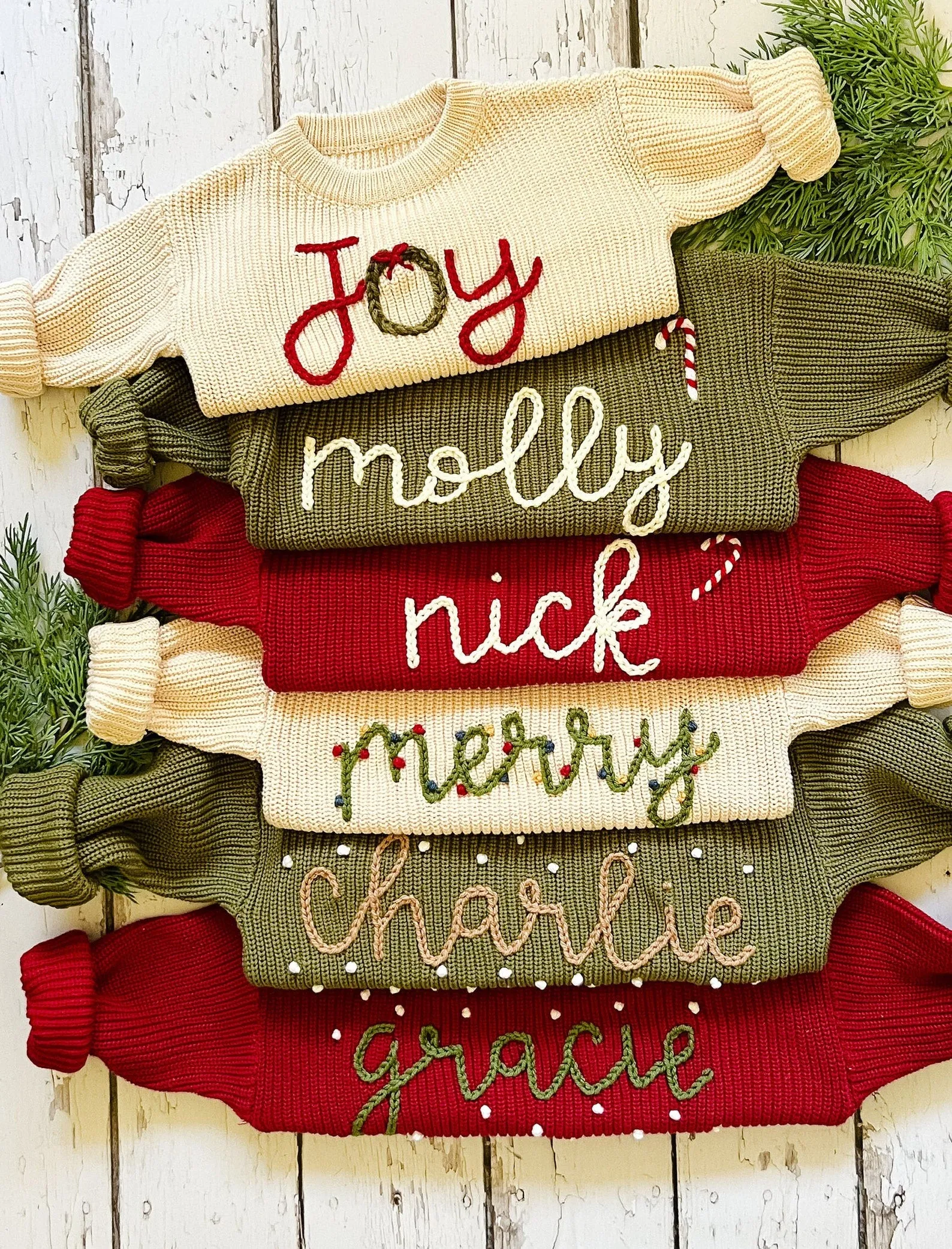 Personalized CHRISTMAS Hand Embroidered Baby and Toddler Sweaters