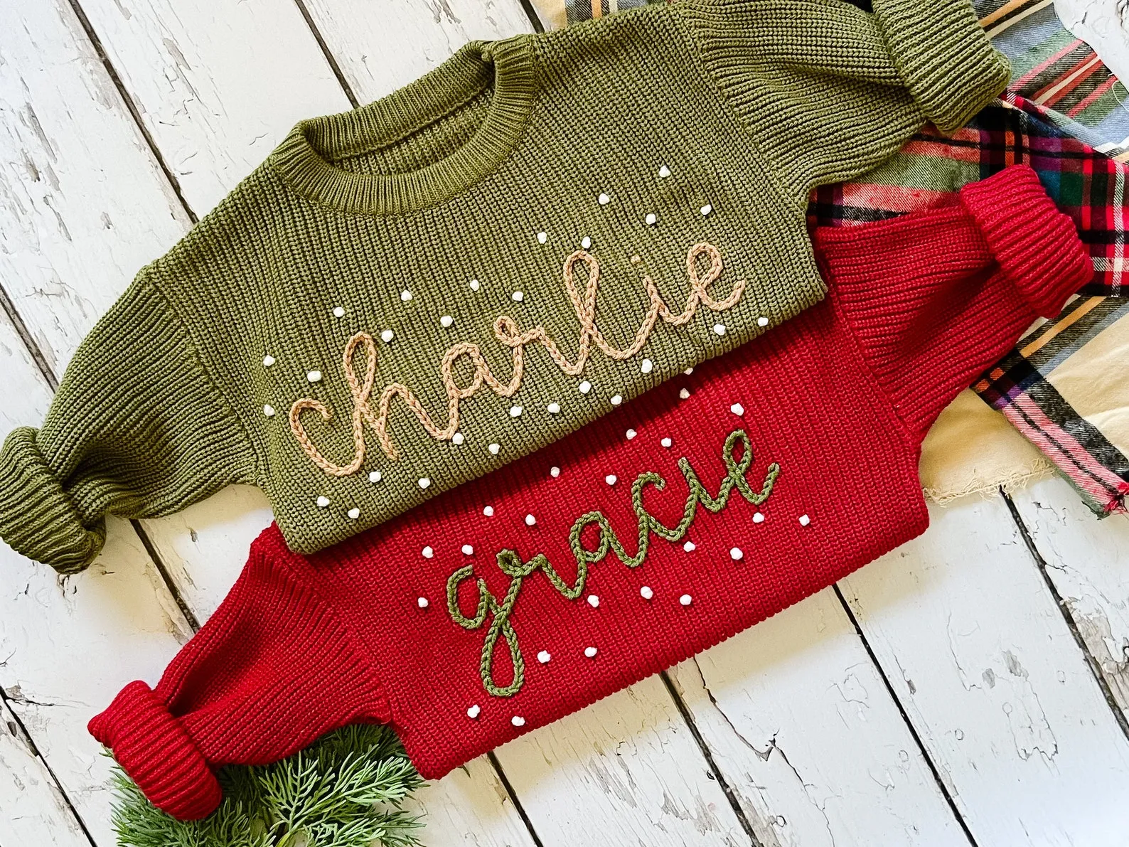 Personalized CHRISTMAS Hand Embroidered Baby and Toddler Sweaters