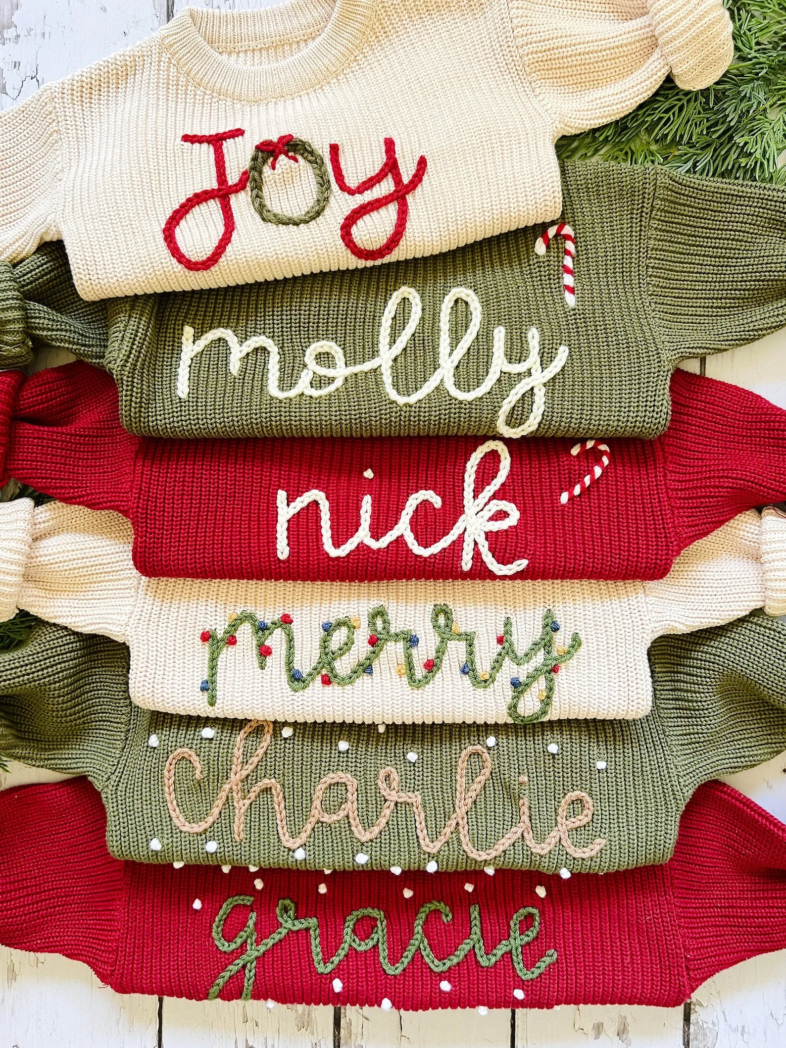 Personalized CHRISTMAS Hand Embroidered Baby and Toddler Sweaters