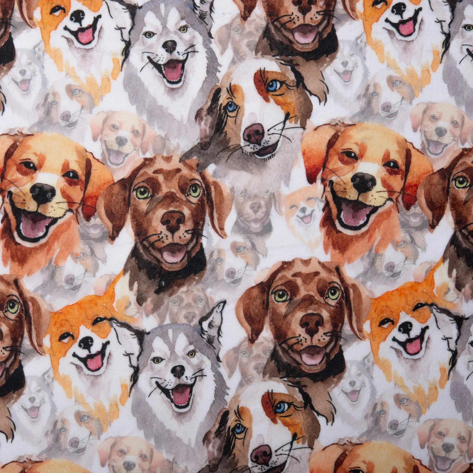 Printed Micro Chenille - DIGITAL - Happy dogs - White