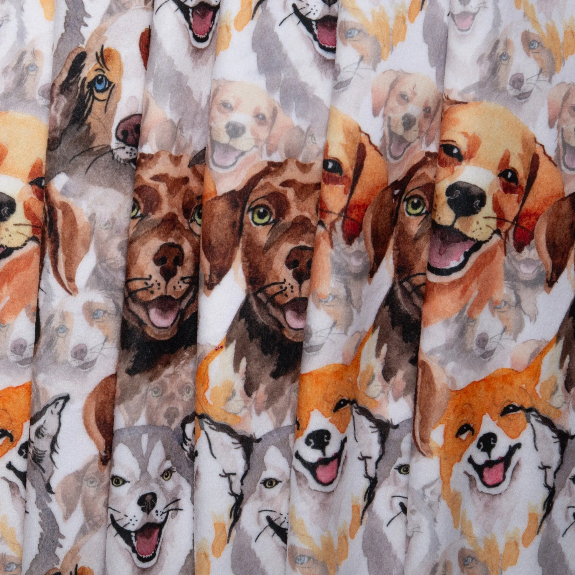 Printed Micro Chenille - DIGITAL - Happy dogs - White