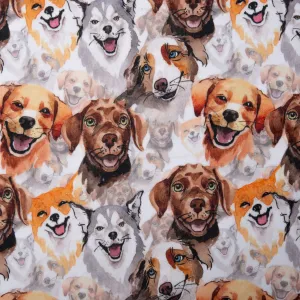 Printed Micro Chenille - DIGITAL - Happy dogs - White