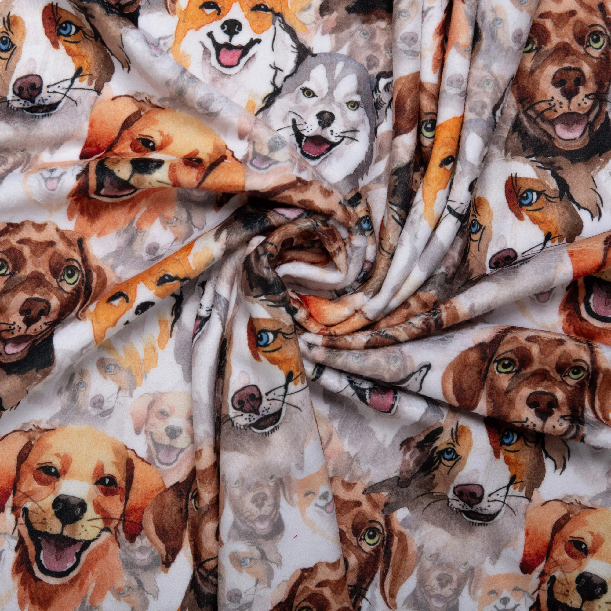 Printed Micro Chenille - DIGITAL - Happy dogs - White
