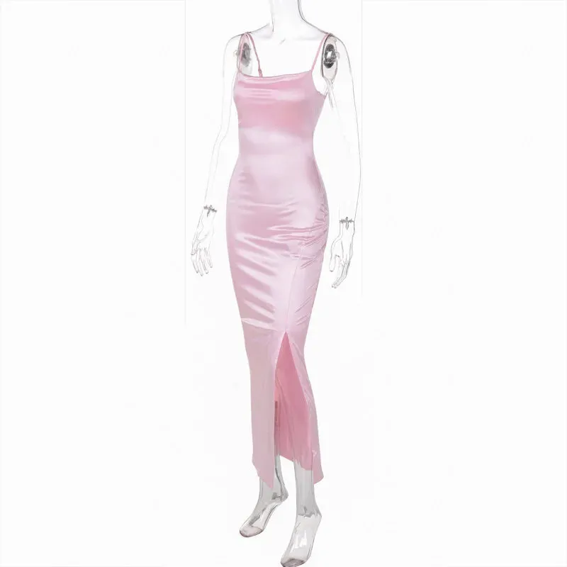 Prom Style Pink Satin Maxi Dress for Elegant Evenings