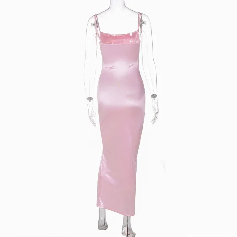 Prom Style Pink Satin Maxi Dress for Elegant Evenings