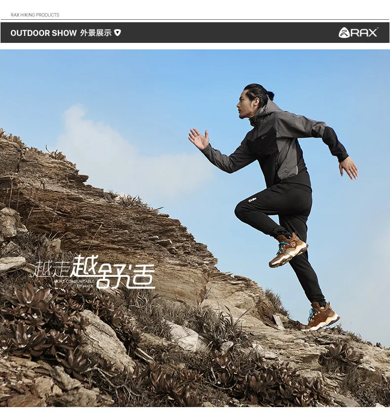 RAX Mens Waterproof Hiking Shoes Outdoor Waterproof Trekking Shoes Winter Breathable Hiking Boots Leather Sports Sneakers Men