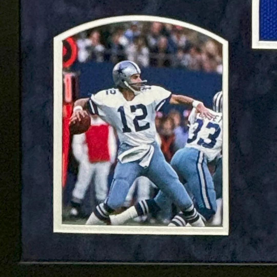 Roger Staubach Signed Dallas Blue Custom Suede Matte Framed Football Jersey (Beckett)