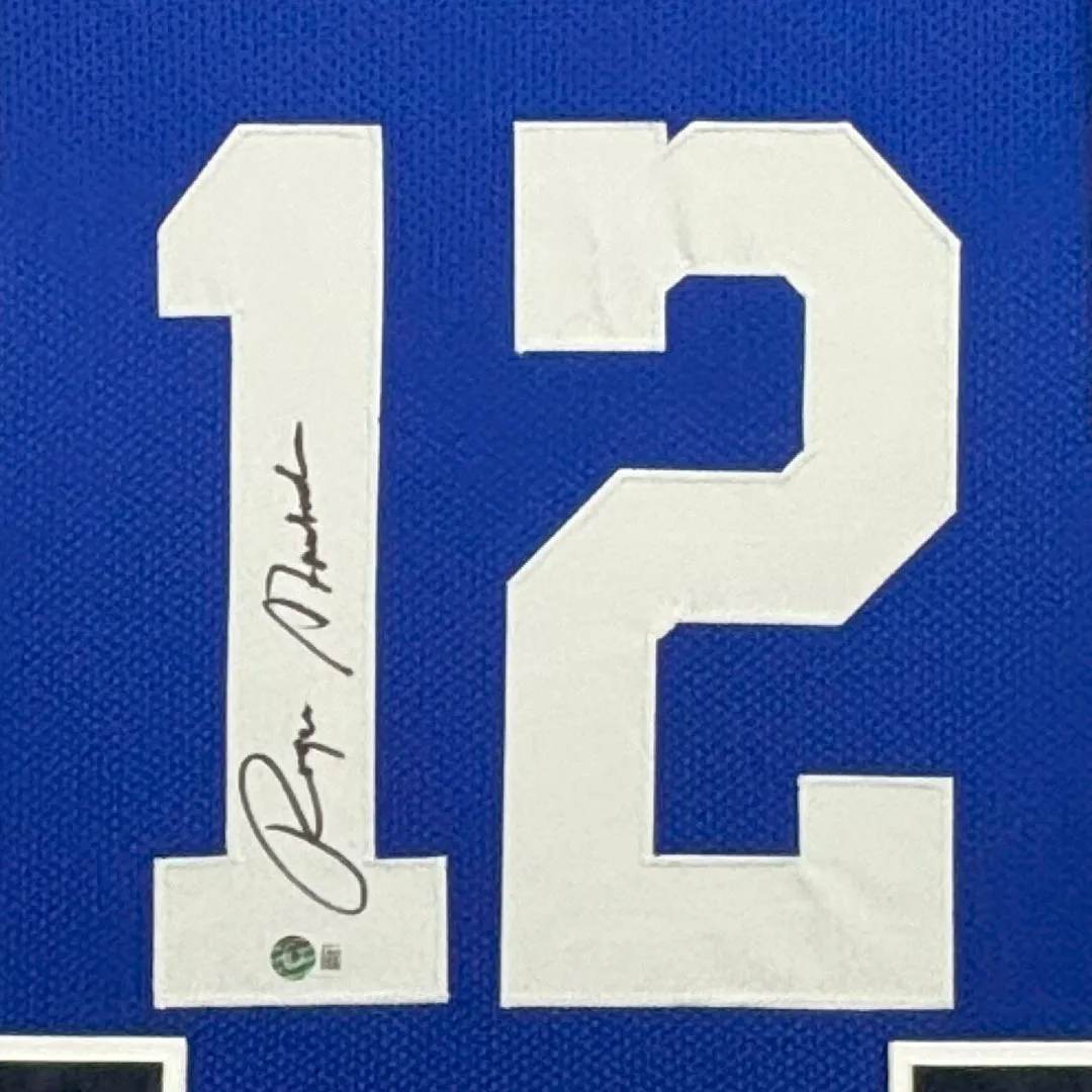 Roger Staubach Signed Dallas Blue Custom Suede Matte Framed Football Jersey (Beckett)