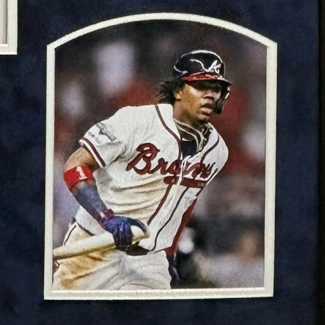Ronald Acuna Jr Signed Atlanta White Custom Suede Matte Framed Baseball Jersey (JSA)
